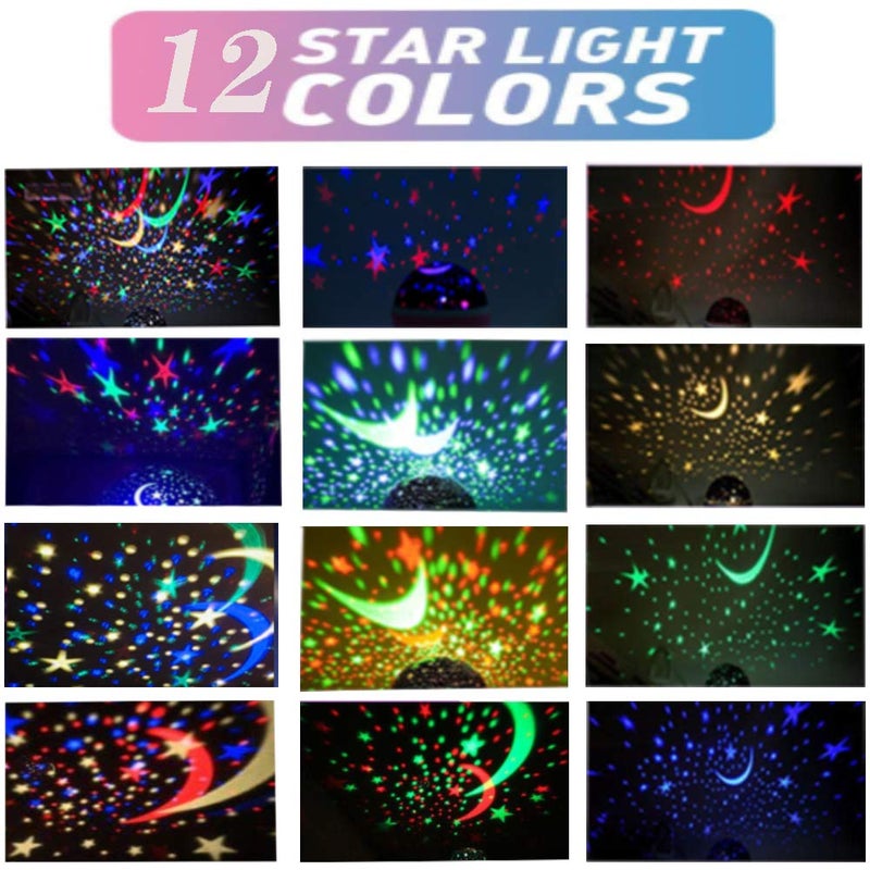 Borelor Star Night Light for Kids, 12 Color Changing Lights Modes with USB Cable, 360Â°Rotating Moon Star Projector Desk Lamp for Bedroom Party Decor & Girls Birthday Gift - Image 2